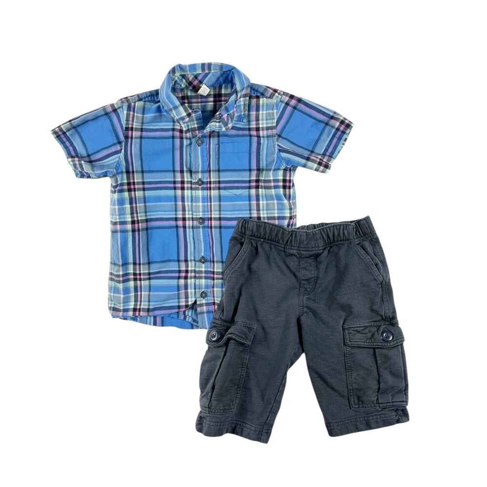 Tea Collection Plaid Button Up and Shorts Bundle size 7